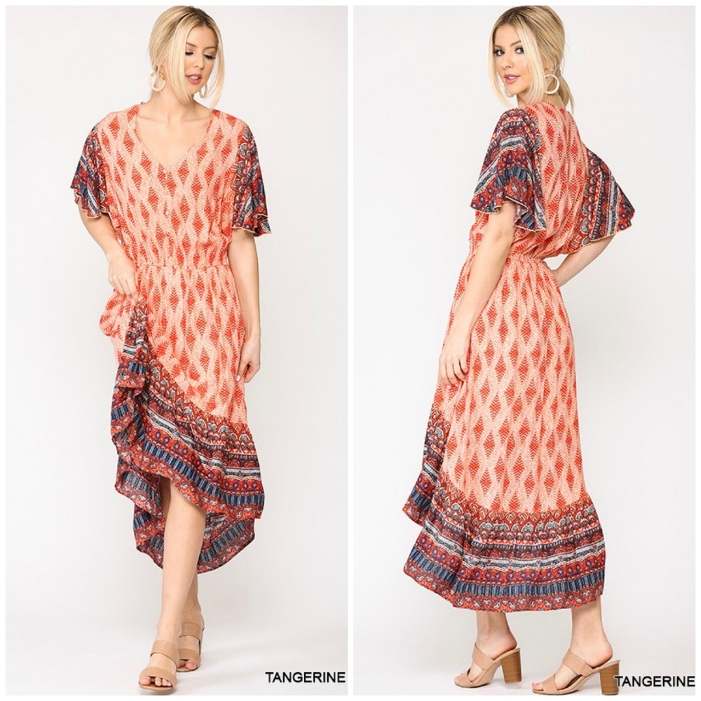 LAST ONE❗Boho Chic Tangerine Hi-Low Maxi Dress - Picture 4 of 4